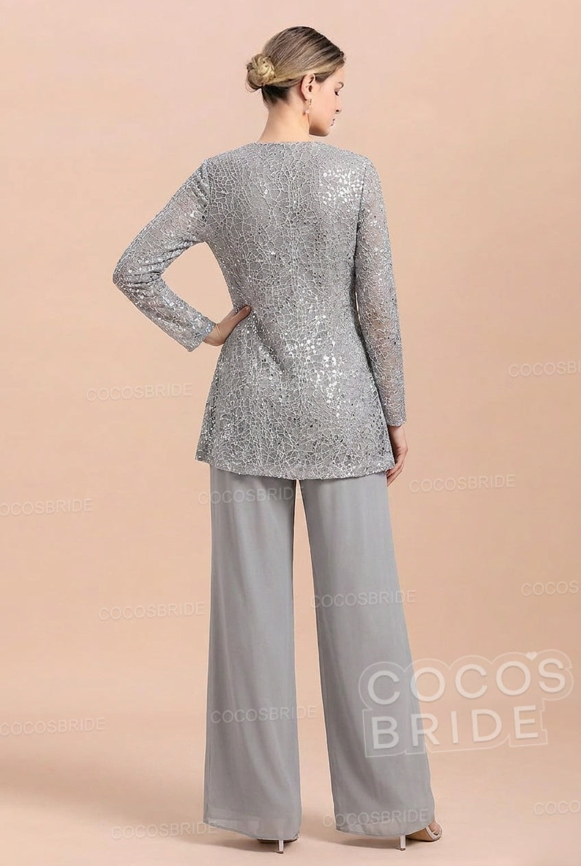 Long Sequined Chiffon Pantsuits for the Mother of the Bride with Jacket