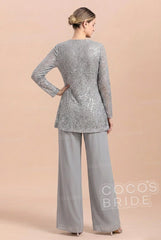 Long Sequined Chiffon Pantsuits for the Mother of the Bride with Jacket