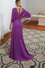 Long Sheath V-neck Chiffon Mother Of The Bride Dresses with Sleeves