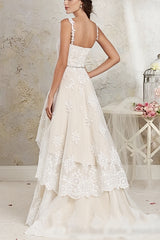 Long Sweetheart A-Line Asymmetrical Lace Tulle Wedding Dresses