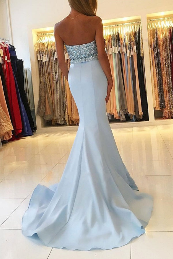 Long Sweetheart Floor Length Backless Mermaid Prom Dress With Beading