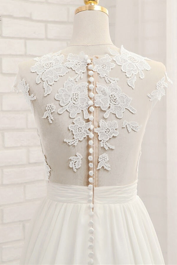 Long Sweetheart Front Slit Appliques Chiffon A-line Wedding Dress