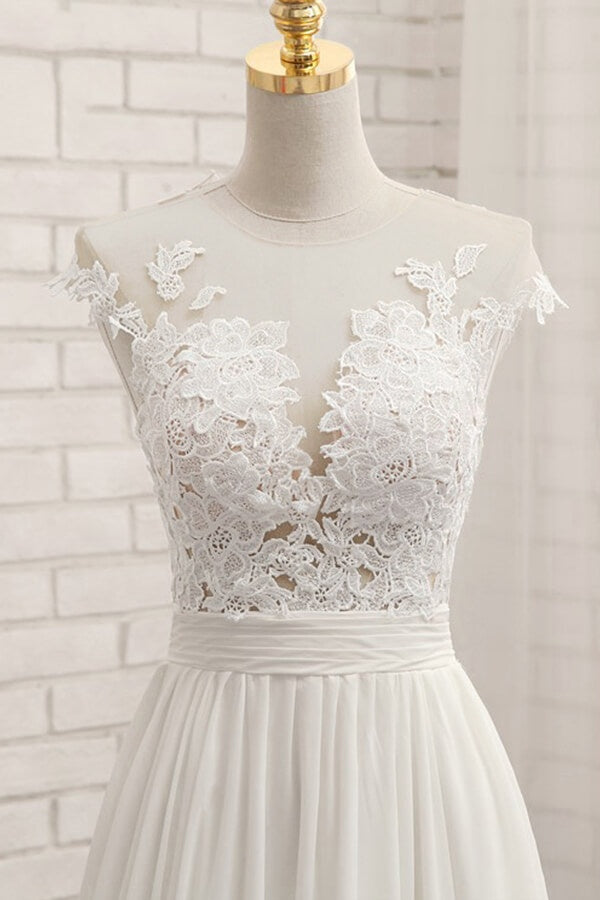 Long Sweetheart Front Slit Appliques Chiffon A-line Wedding Dress