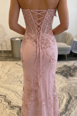 Long Sweetheart Tulle Lace-up Mermaid Prom Dress with Slit