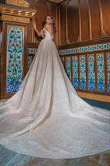 Luxury Long Ball Gown Off the Shoulder Sequined Wedding Dresses