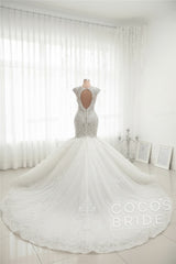 Luxury Sleeveless Open Back Long Mermaid Wedding Dress with Beads