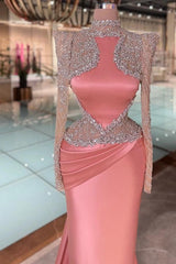 Satin Long Sleeves Mermaid Prom Dress with Rhinestones