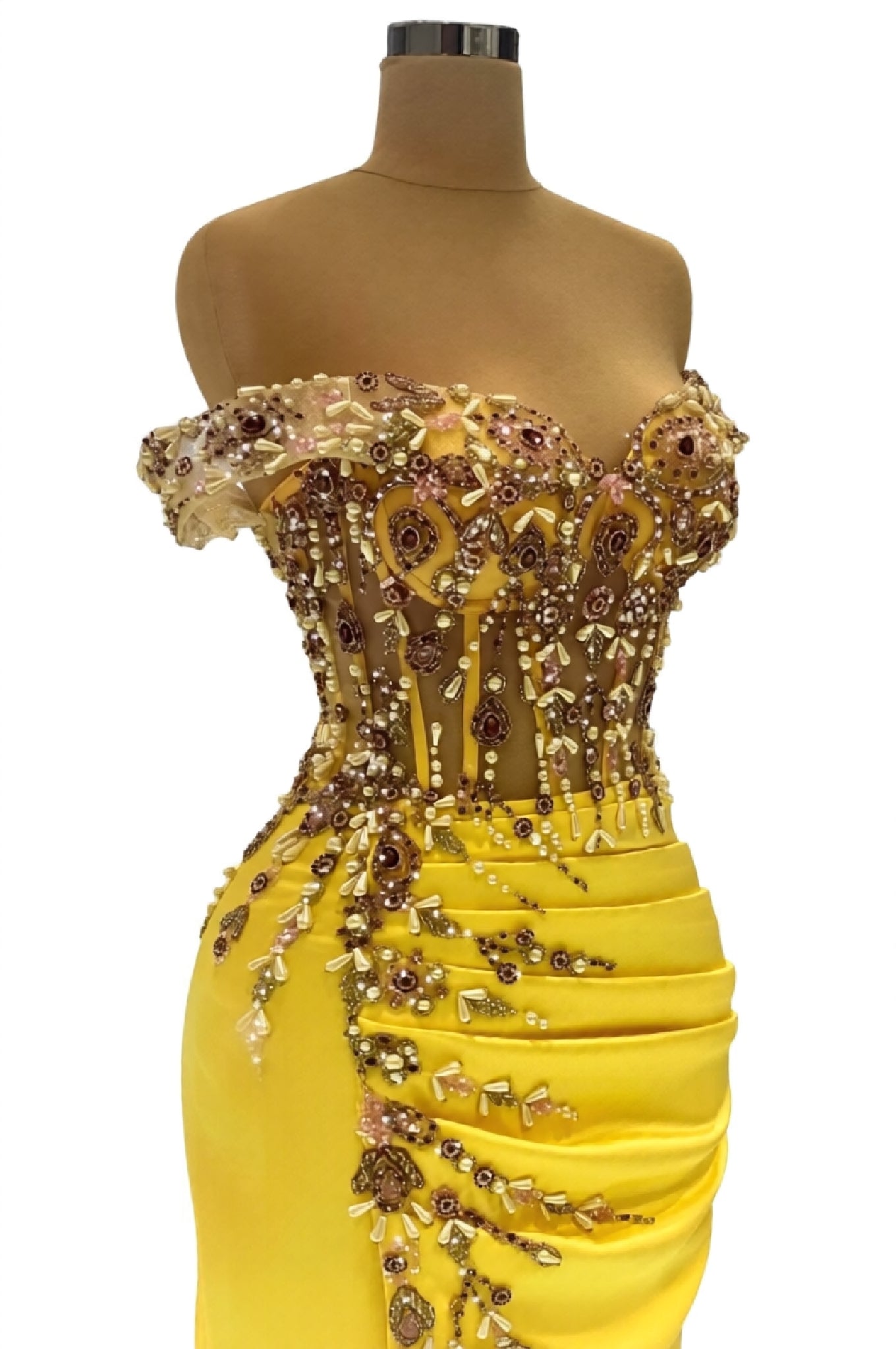Mermaid Strapless Off the Shoulder Satin Beading Long Prom Dress with Split