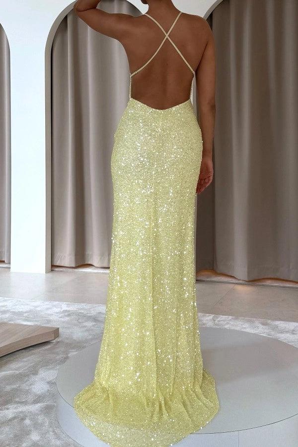 Sexy V-neck Sequined Backless Mermaid Prom Dress
