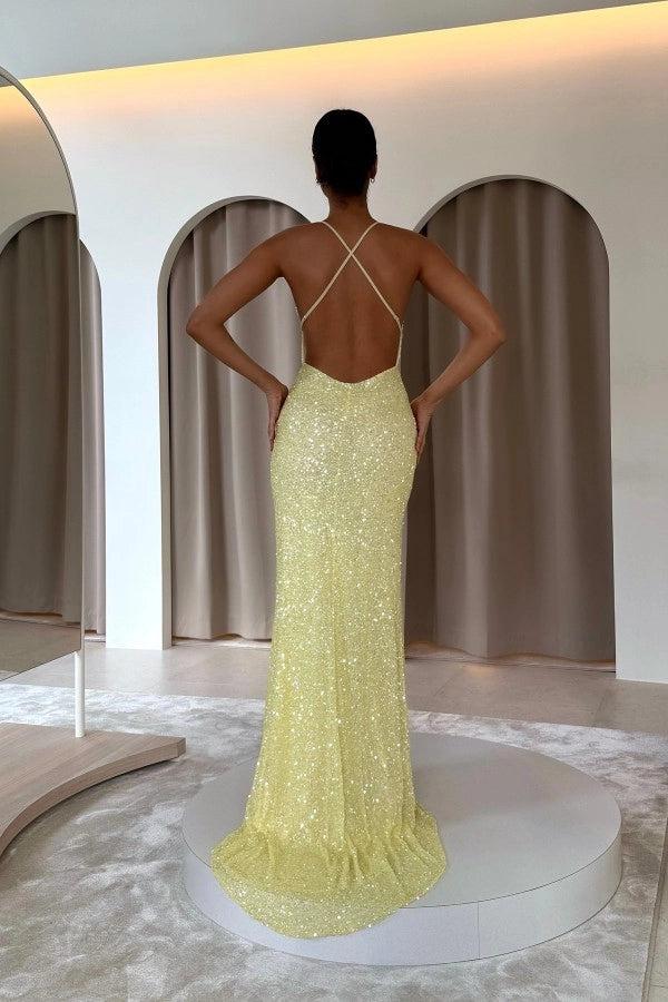 Sexy V-neck Sequined Backless Mermaid Prom Dress