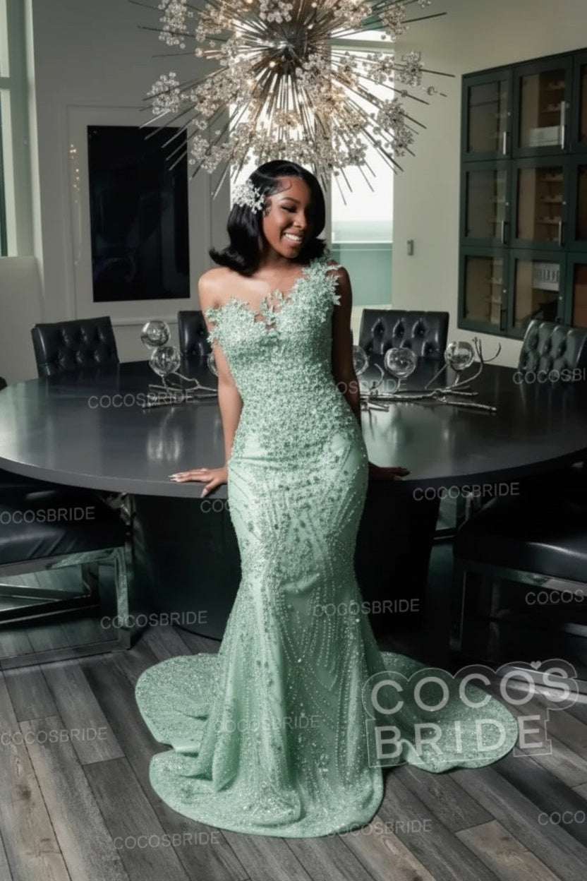 Strapless Sleeveless Mermaid Prom Dress with Beaded