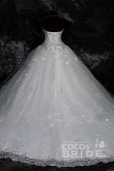 Modest Long Sweetheart Beaded Tulle Ball Gown Wedding Dresses