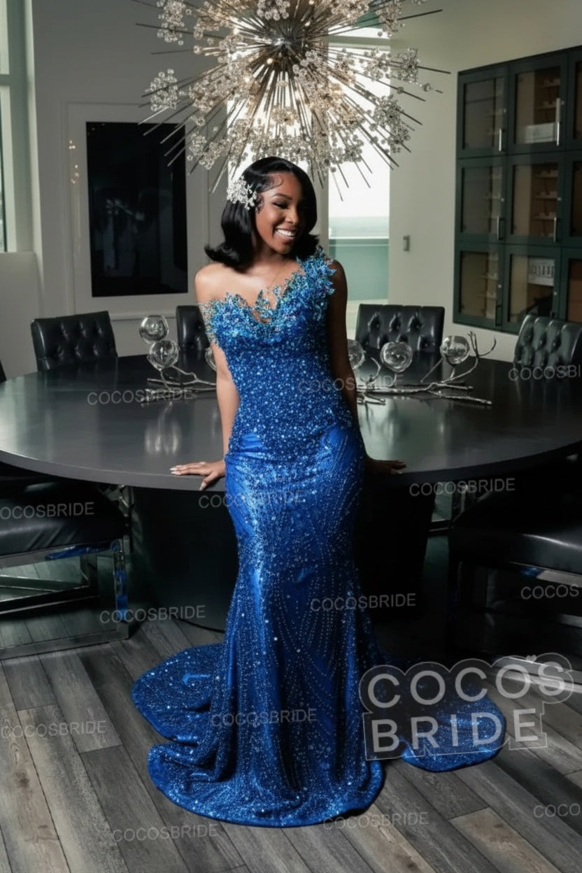 Strapless Sleeveless Mermaid Prom Dress with Beaded