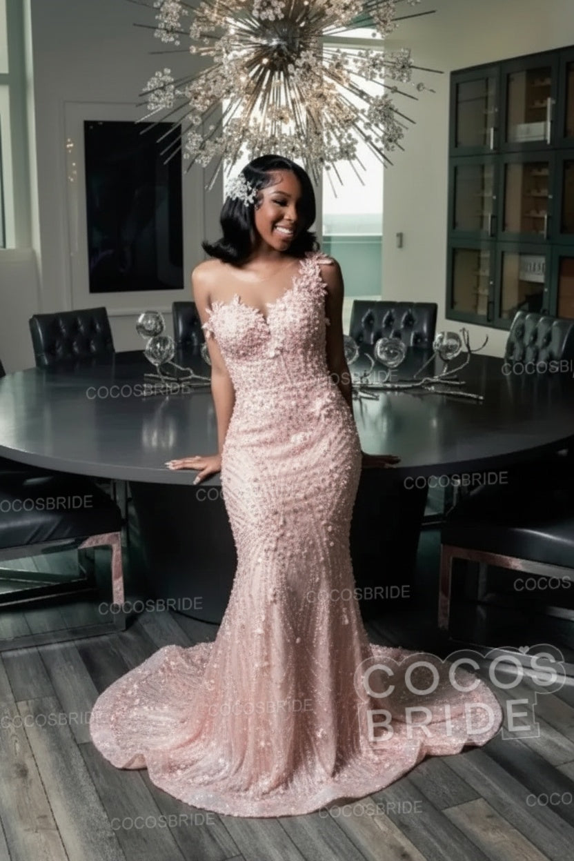 Strapless Sleeveless Mermaid Prom Dress with Beaded
