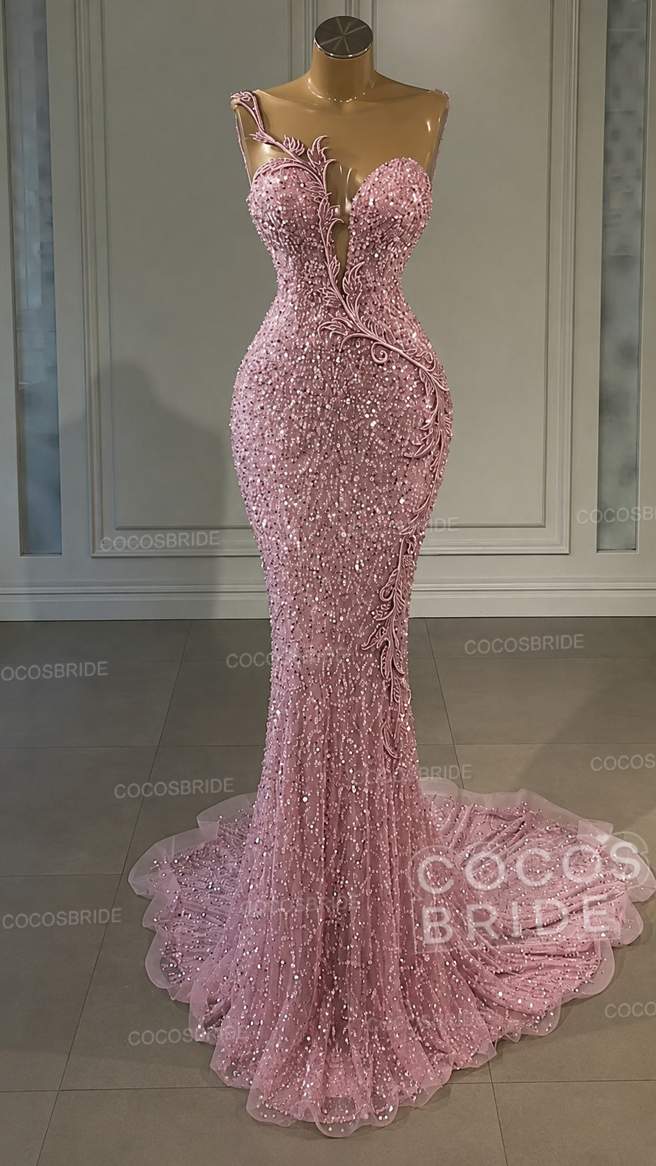 Long Mermaid Sweetheart Tulle Sequin Formal Prom Dress