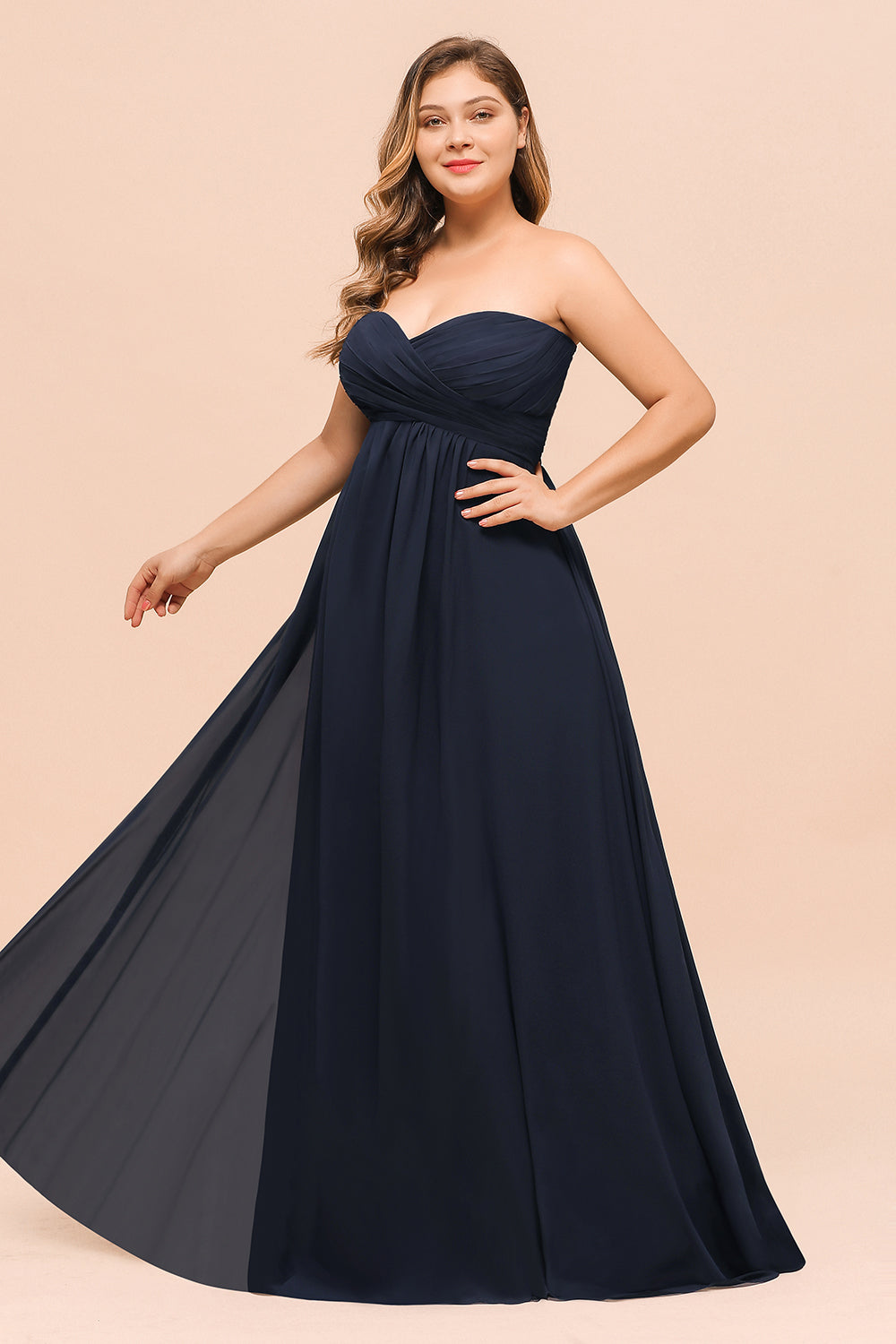 Plus Size Long Sweetheart Chiffon Dark Navy Bridesmaid Dress