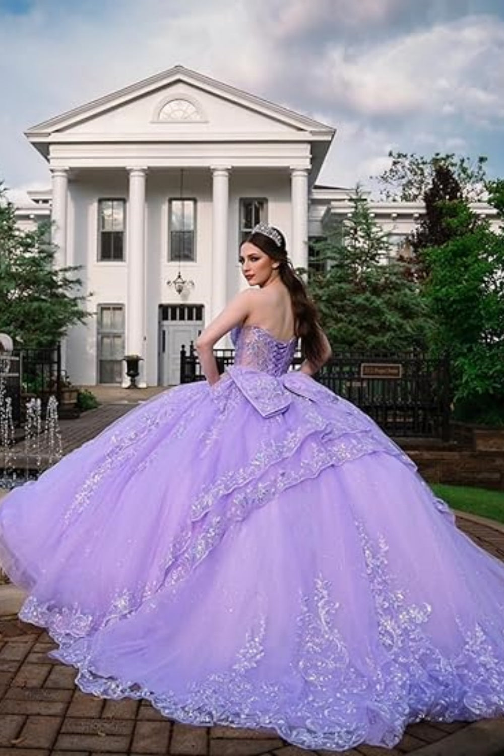 Purple Strapless Ball Gown Quinceanera Dress with Lace Applique