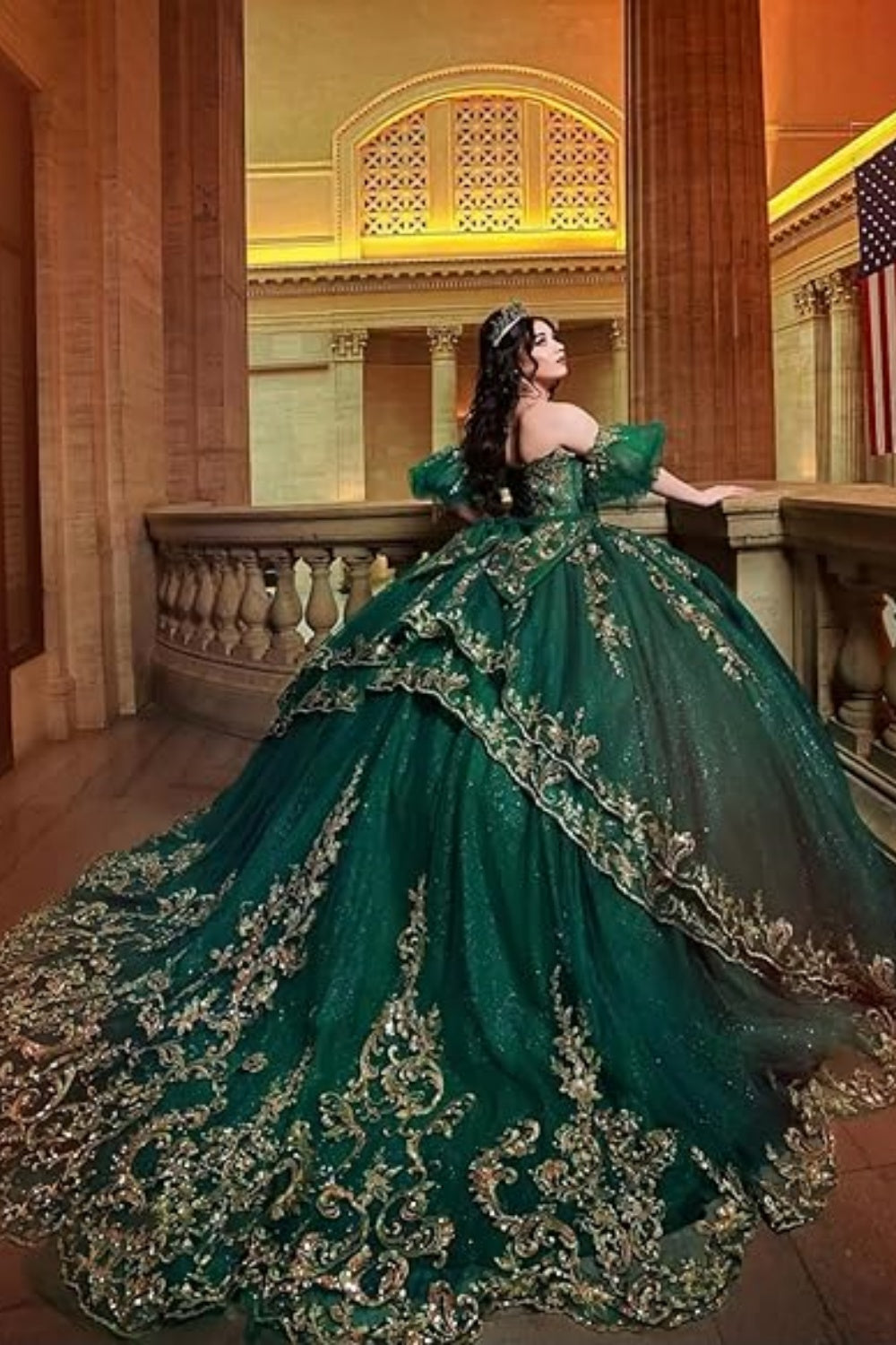 Purple Strapless Ball Gown Quinceanera Dress with Lace Applique
