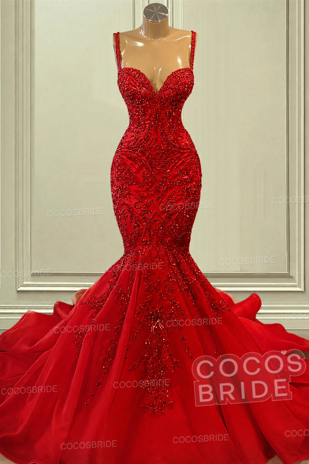 Gorgeous Long Mermaid Sweetheart Spaghetti Straps Beading Wedding Dresses