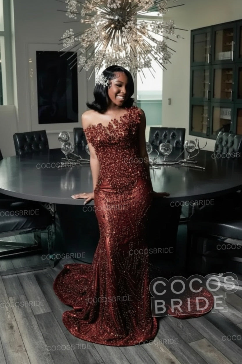 Strapless Sleeveless Mermaid Prom Dress with Beaded