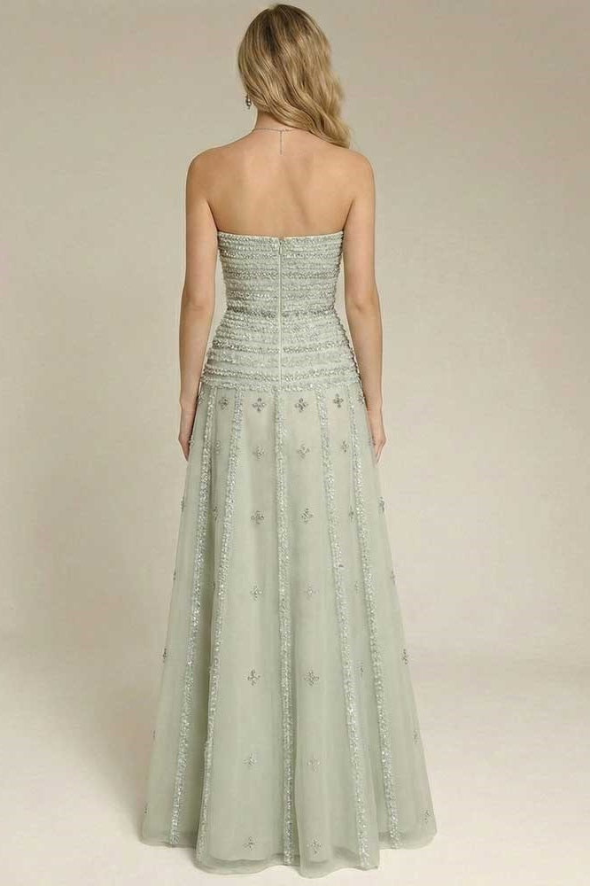 Elegant Strapless Sleeveless A-line Prom Dress with Appliques