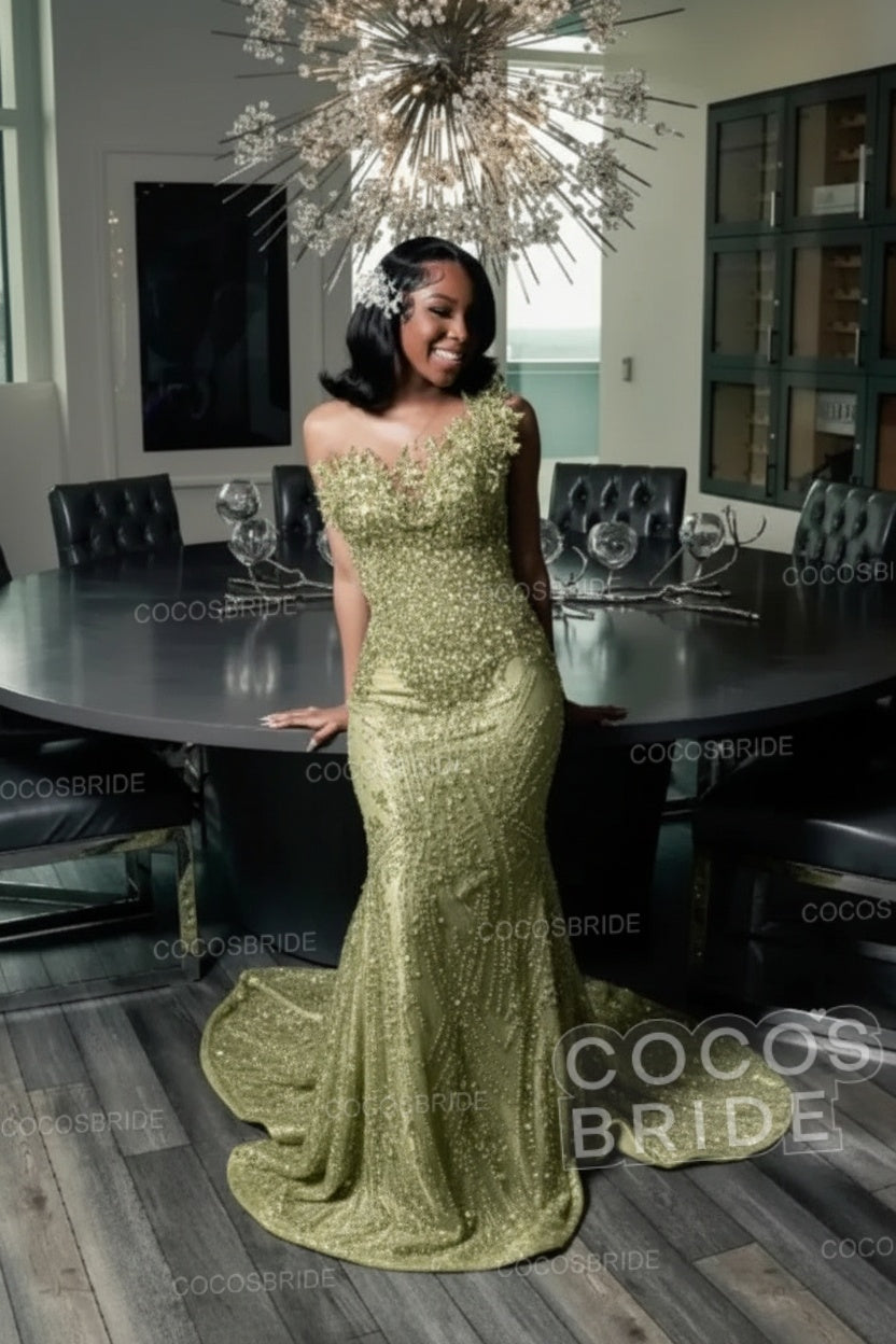 Strapless Sleeveless Mermaid Prom Dress with Beaded