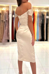 Short Mermaid Off the Shoulder Satin Party Dresses with Slit