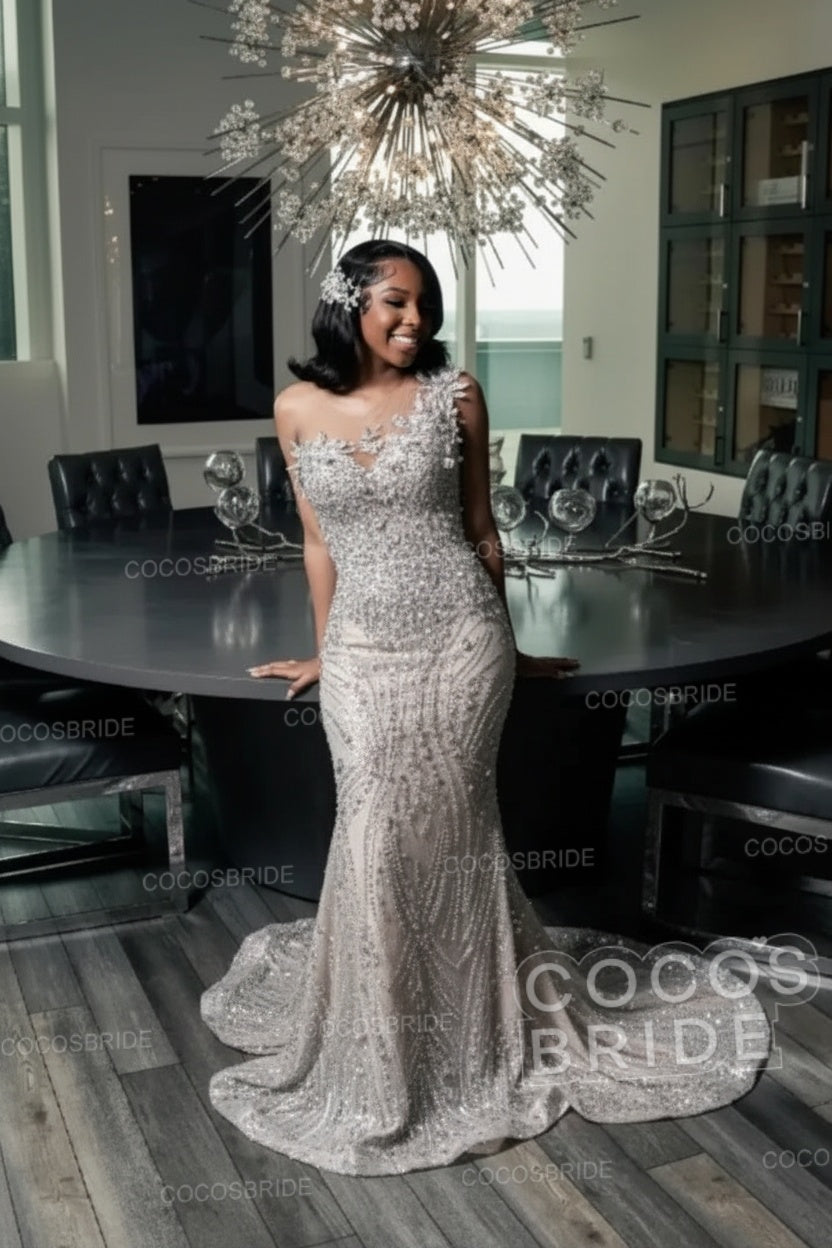 Strapless Sleeveless Mermaid Prom Dress with Beaded