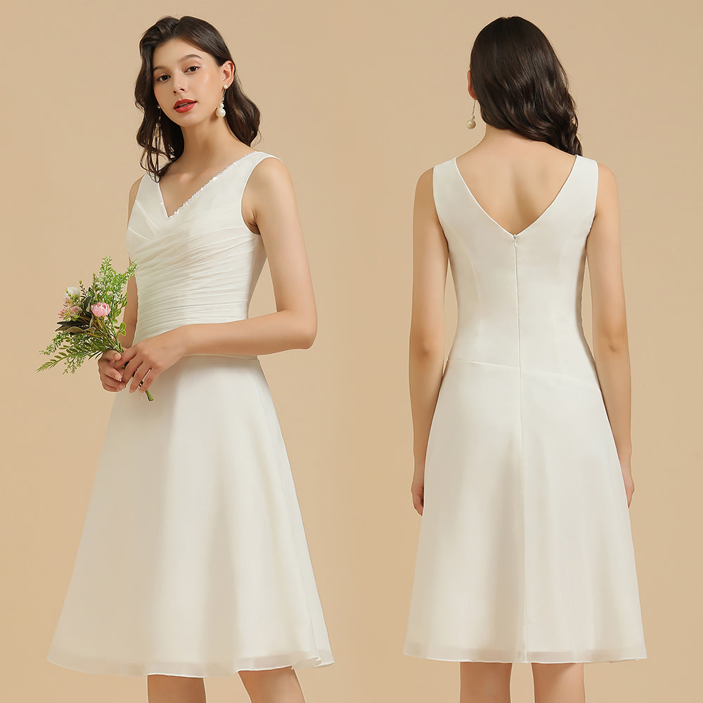 Simple A-line Straps Ruffles Short Bridesmaid Dress