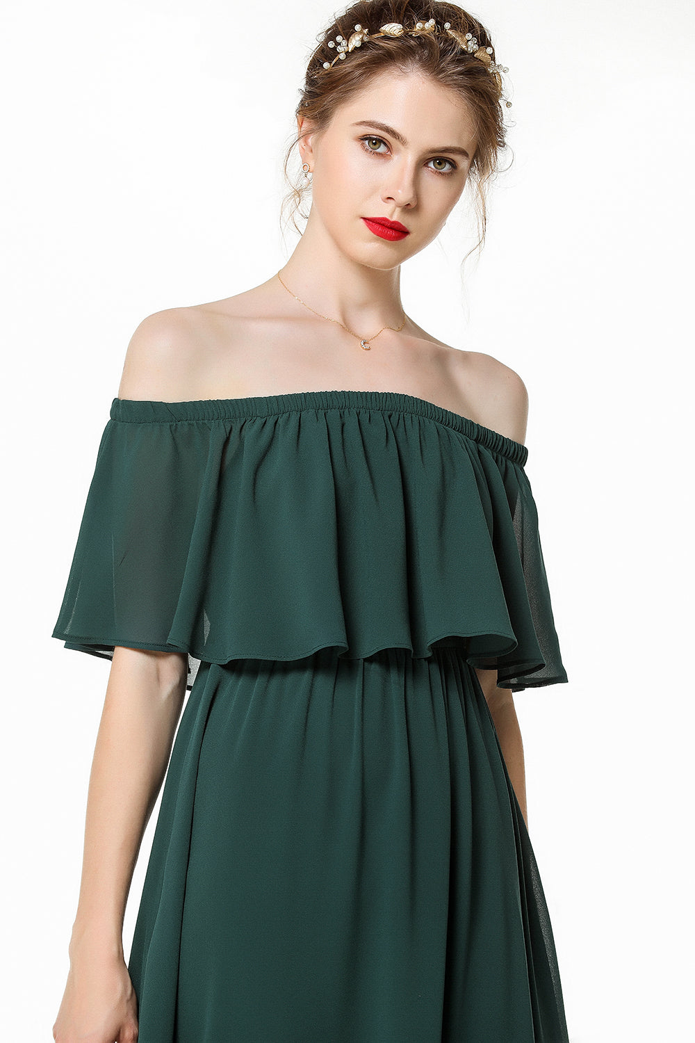 Simple Off The Shoulder A-Line Long Bridesmaid Dress