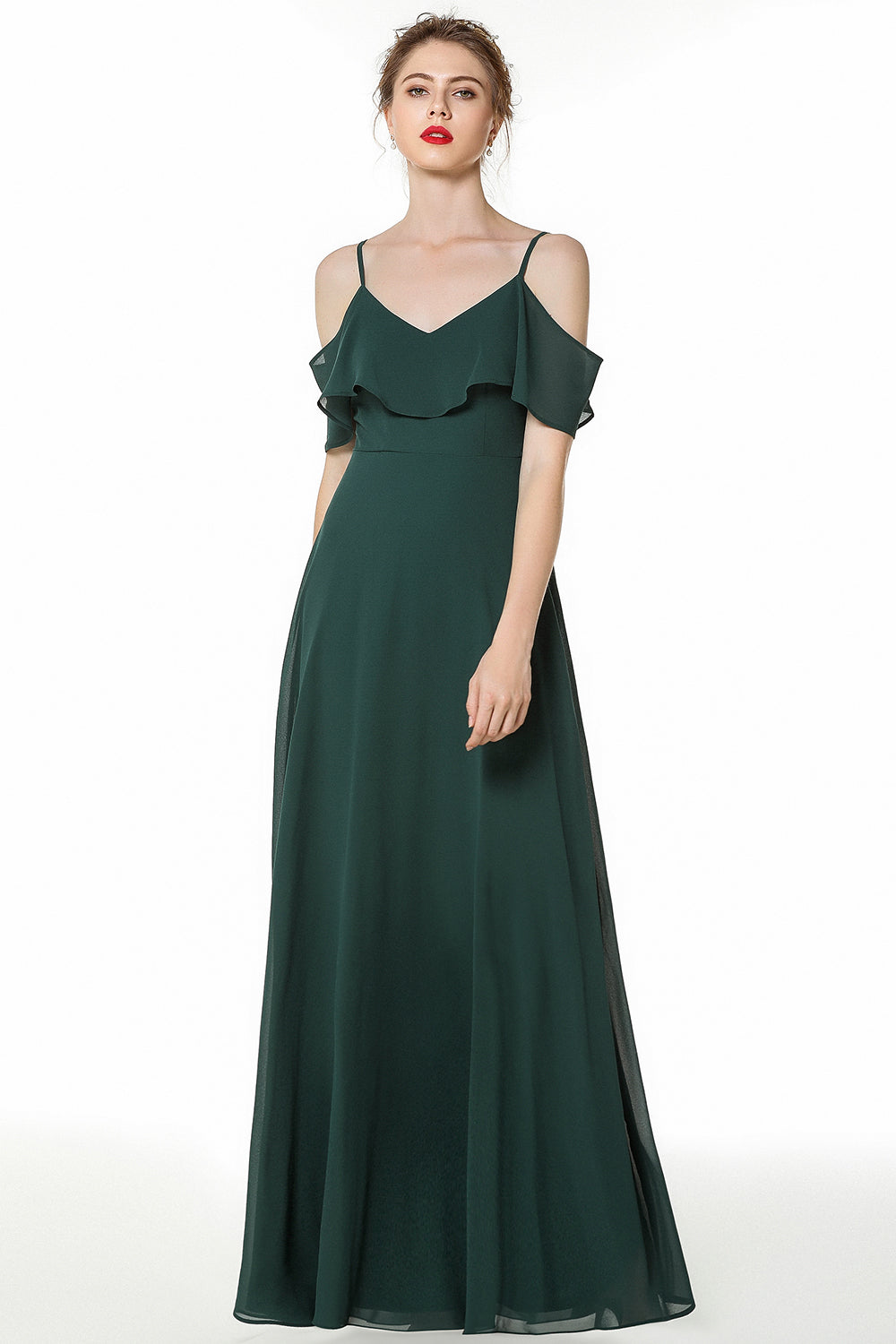 Simple Spaghetti Straps Open Back Long Bridesmaid Dress