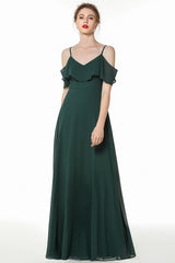 Simple Spaghetti Straps Open Back Long Bridesmaid Dress