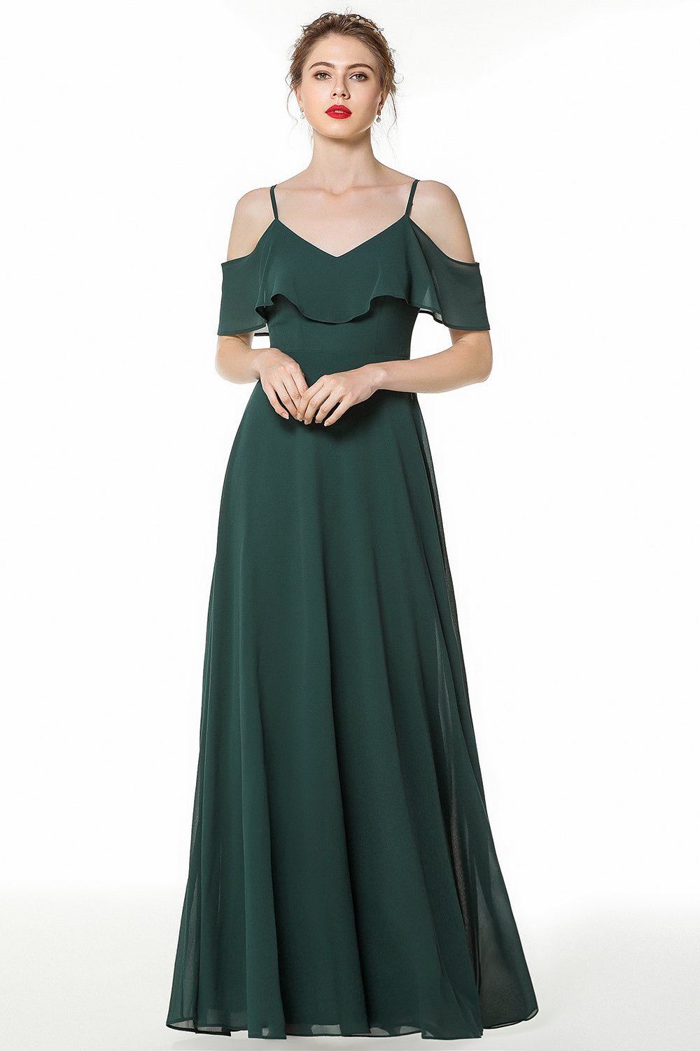 Simple Spaghetti Straps Open Back Long Bridesmaid Dress