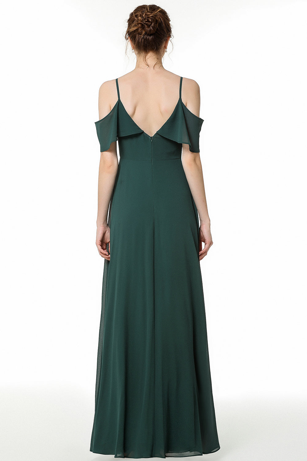 Simple Spaghetti Straps Open Back Long Bridesmaid Dress