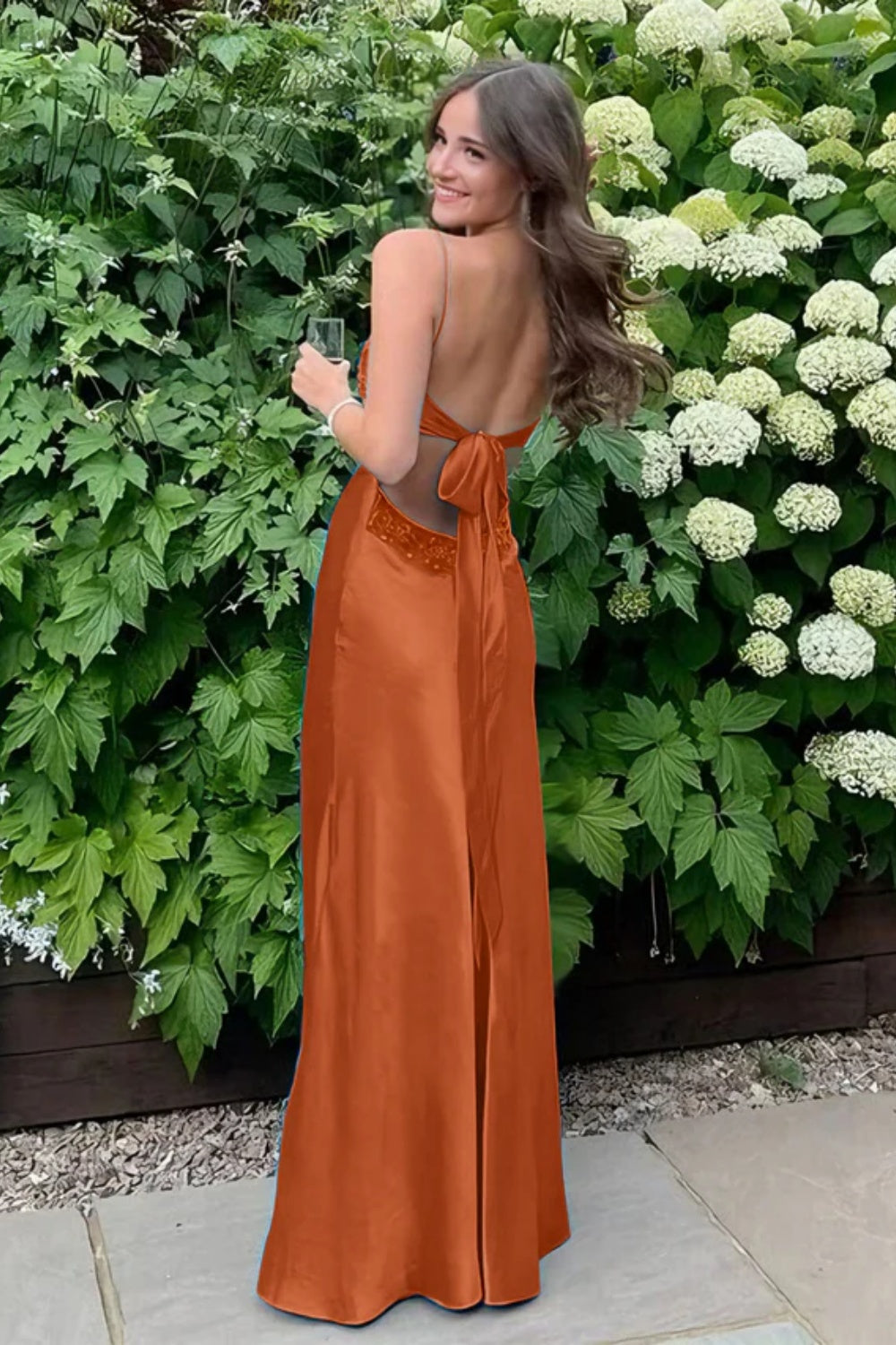 Simple Spaghetti Straps V-neck Sheath Satin Prom Dress