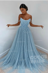 Long A-line Sparkly Sleeveless Sequined Formal Prom Dress
