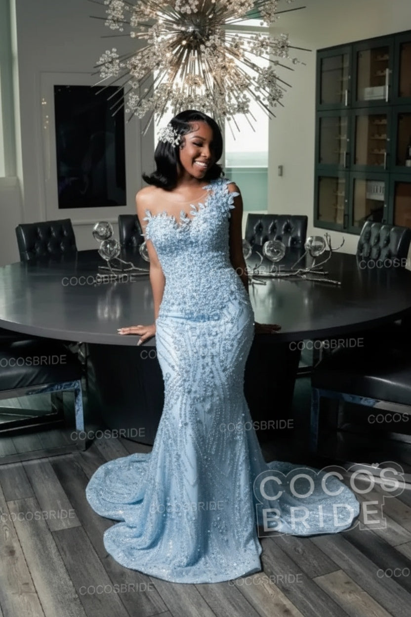 Strapless Sleeveless Mermaid Prom Dress with Beaded