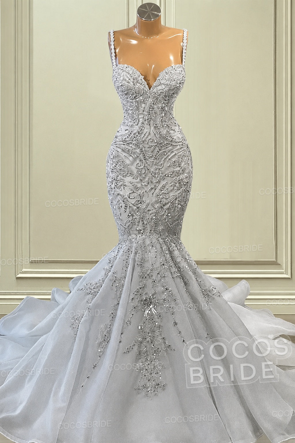 Gorgeous Long Mermaid Sweetheart Spaghetti Straps Beading Wedding Dresses