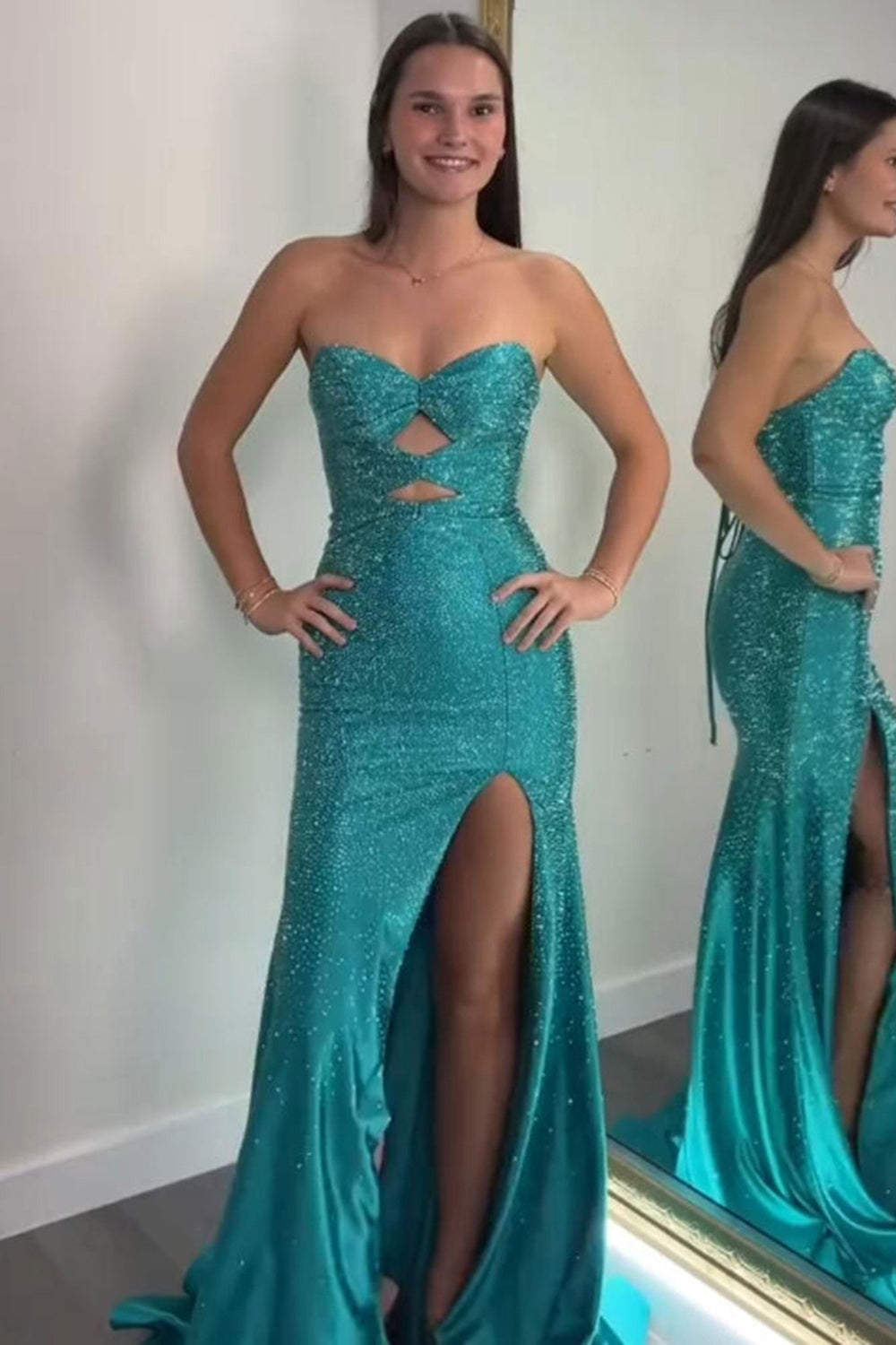 Sparkly Strapless Long Mermaid Prom Dress with Beading