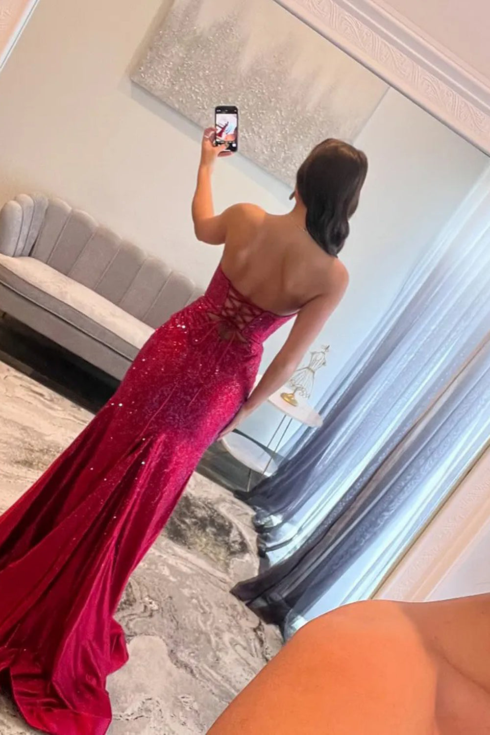 Sparkly Strapless Long Mermaid Prom Dress with Beading
