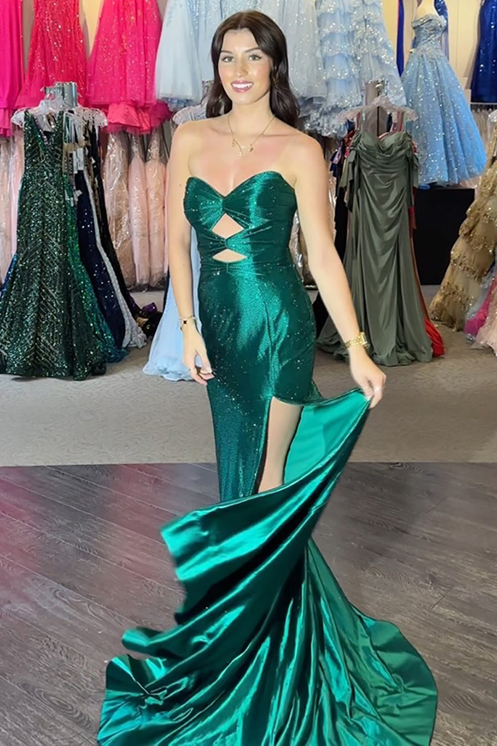 Sparkly Strapless Long Mermaid Prom Dress with Beading
