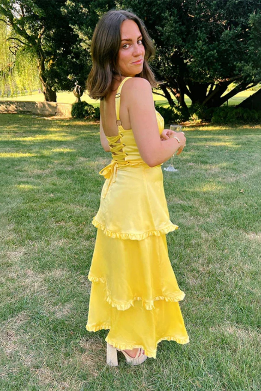 Simple Square Neck A-line Chiffon Formal Dress with Split