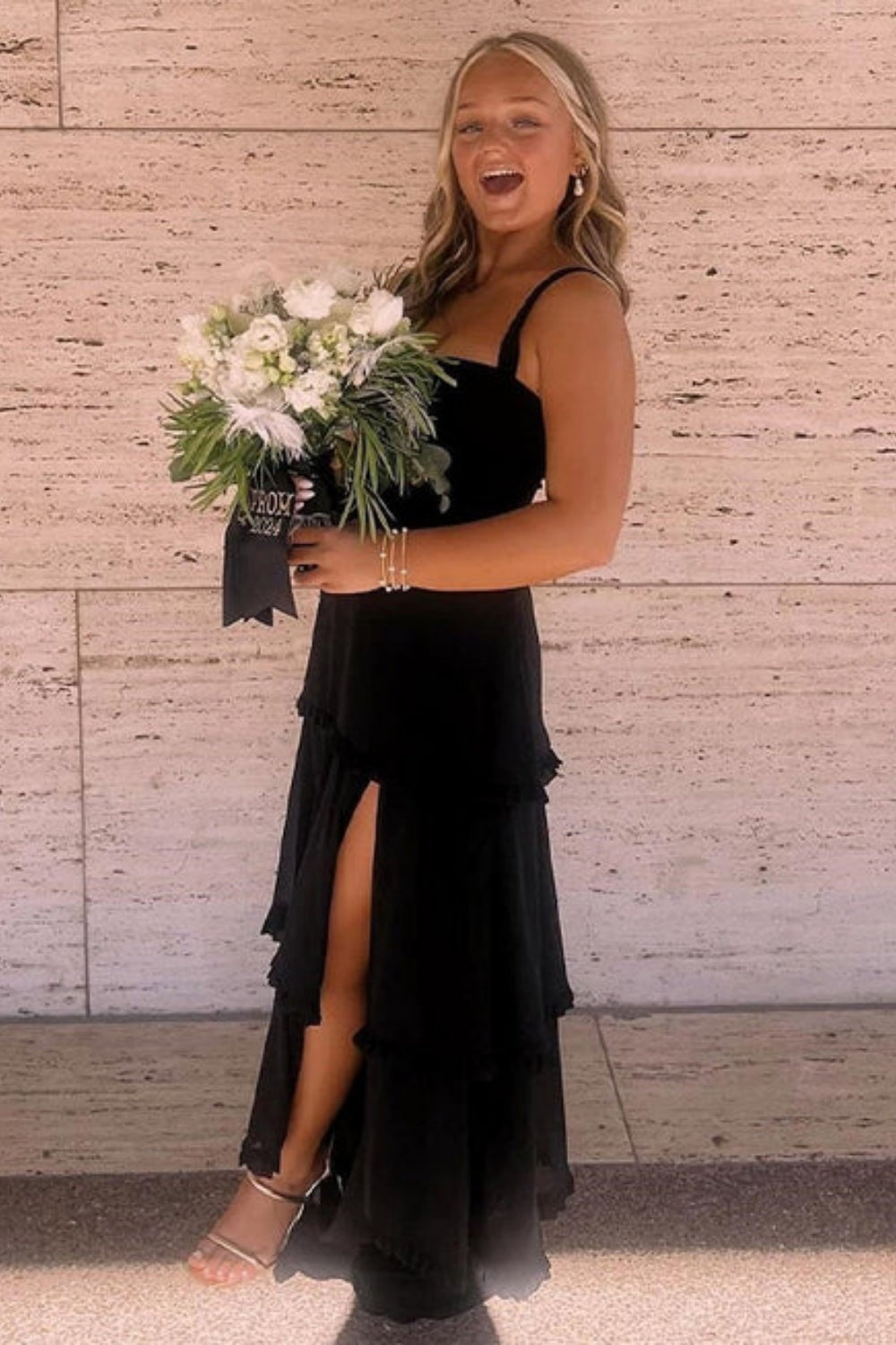 Simple Square Neck A-line Chiffon Formal Dress with Split