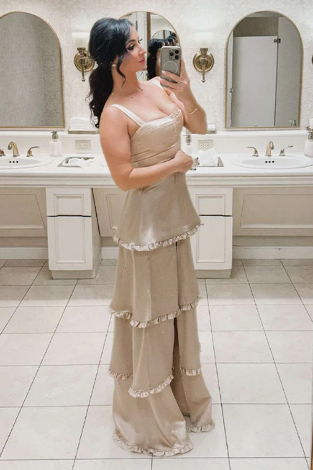 Simple Square Neck A-line Chiffon Formal Dress with Split