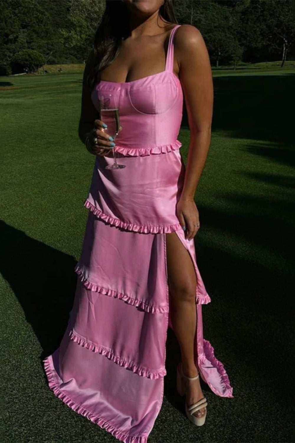 Simple Square Neck A-line Chiffon Formal Dress with Split