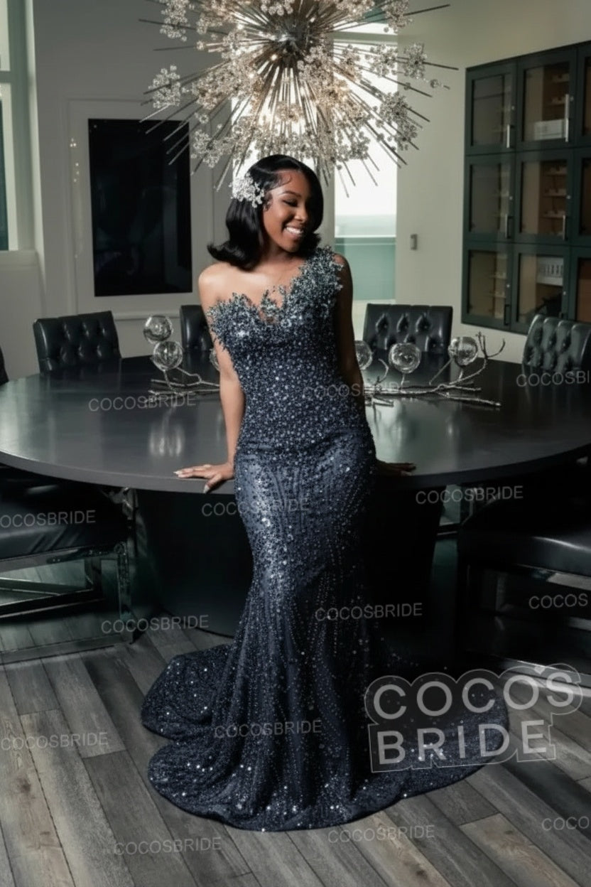 Strapless Sleeveless Mermaid Prom Dress with Beaded