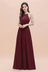 Straps Bateau A-line Sequins Chiffon Long Bridesmaid Dresses