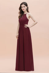 Straps Bateau A-line Sequins Chiffon Long Bridesmaid Dresses