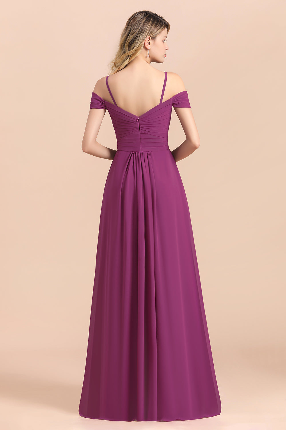 Stunning Off the Shoulder A-Line Chiffon Spaghetti Straps Bridesmaid Dress With Side Slit