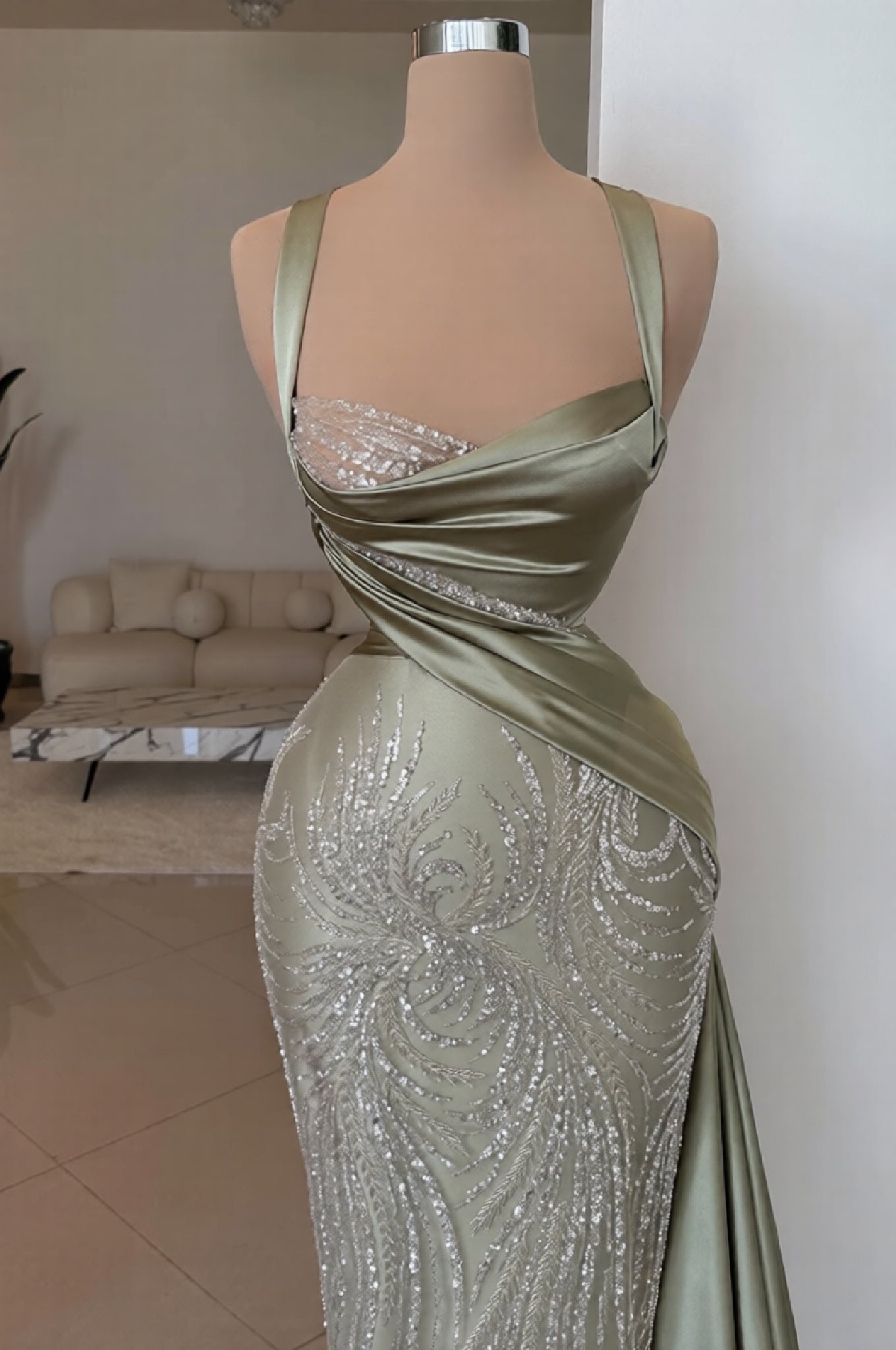 Sweetheart Spaghetti Straps Mermaid Satin Long Prom Dress